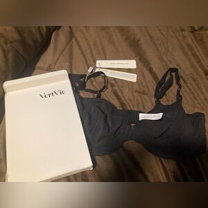 VertVie brand, size 34D, Sheer Women's Black Bra, new with tags in box